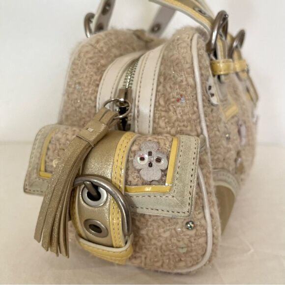 Coach 10071 Tweed Soho Boston Baguette Floral Applique Metallic Leather Bag RARE - Picture 6 of 13